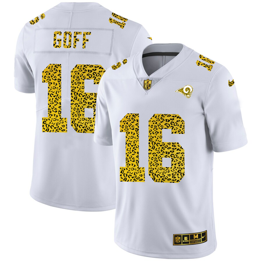 Custom Los Angeles Rams 16 Jared Goff Men Nike Flocked Leopard Print Vapor Limited NFL Jersey White
